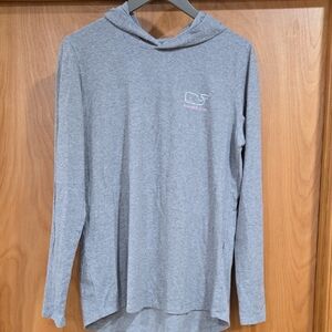 Vineyard Vines Gray Hooded Shirt with Pink Whale Logo